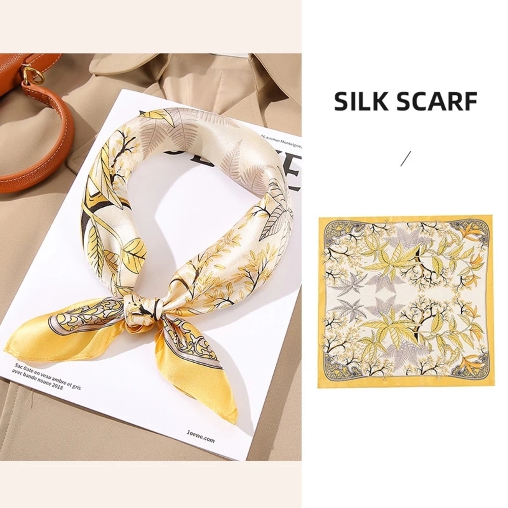 Elegant Yellow and Cream 100% Silk Scarf Twilly